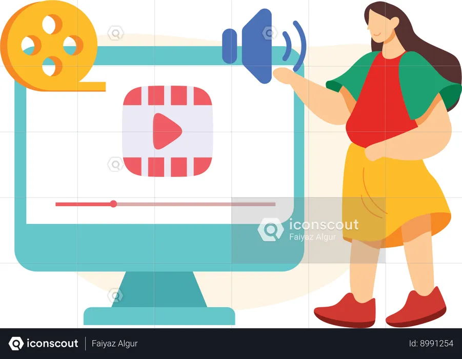 Girl showing Video editing Software  Illustration
