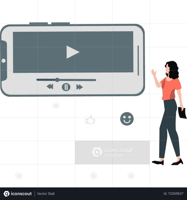 Girl showing video on mobile screen  Illustration