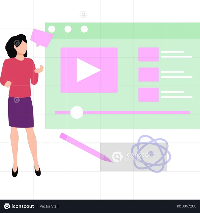 Girl showing video on web page  Illustration