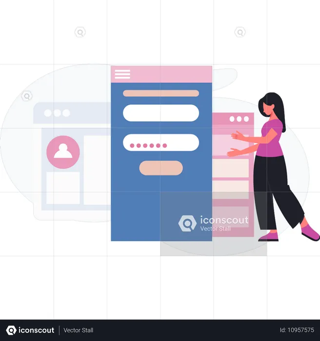 Girl showing webpage password  Illustration