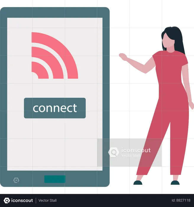 Girl showing Wi-Fi connection on mobile  Illustration