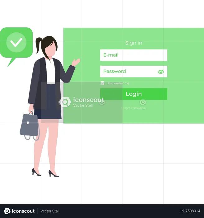 Girl signing into account  Illustration