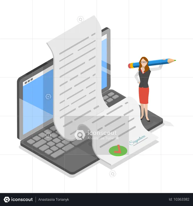 Girl signing legal contract  Illustration