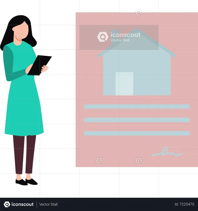 Girl signs on house papers  Illustration