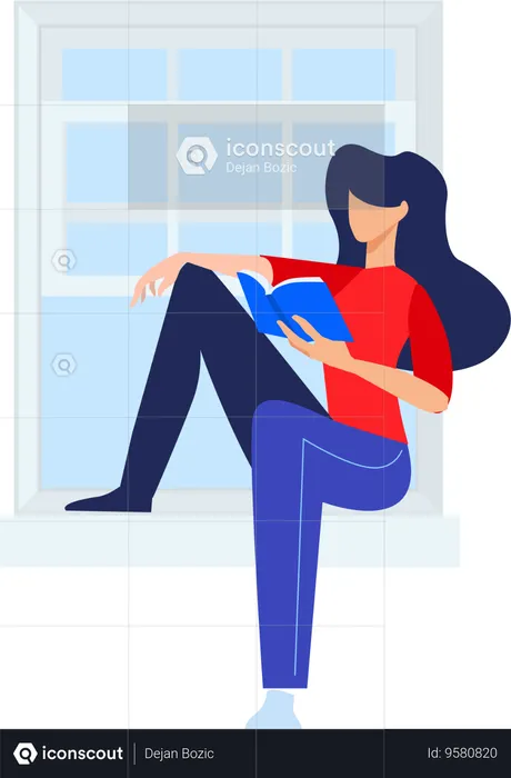 Girl sitting and reading book  Illustration