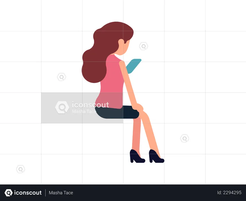 Girl sitting and using her mobile  Illustration
