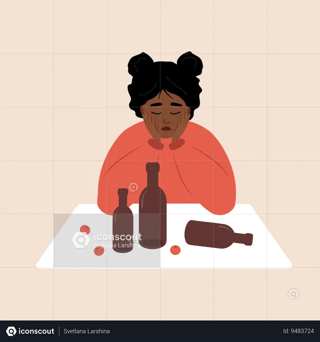 Girl sitting at table and drinking wine  Illustration