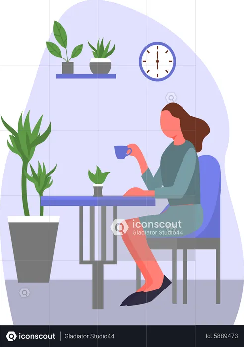 Girl sitting in cafe  Illustration