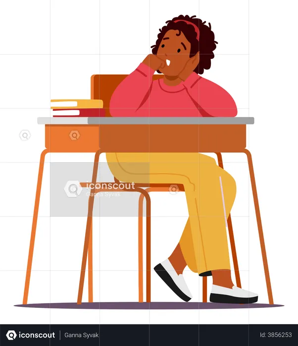 Girl Sitting In Classroom Bench At School  Illustration