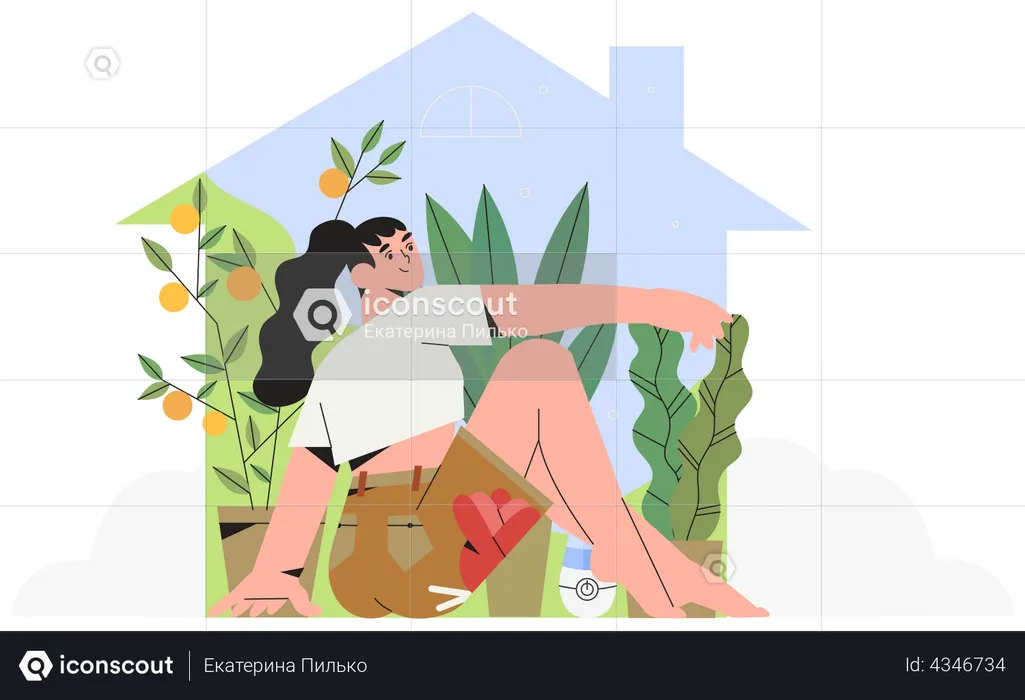 Girl sitting in Greenhouse  Illustration