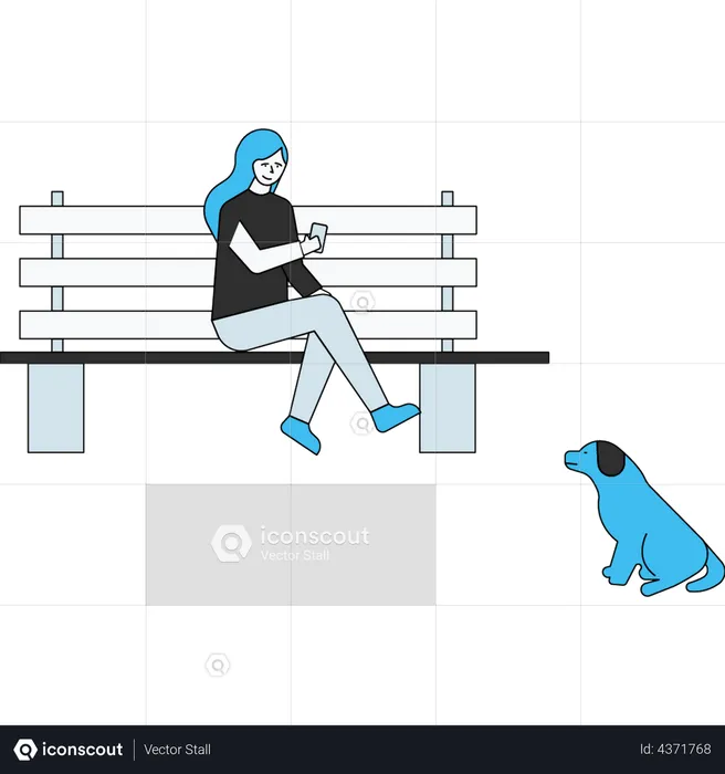 Girl sitting in park bench and using smartphone  Illustration