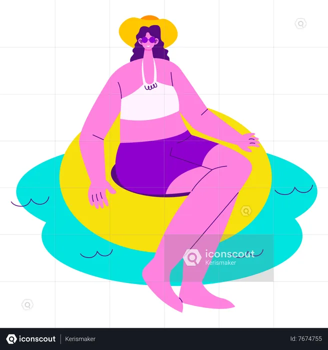 Girl sitting in Pool float  Illustration