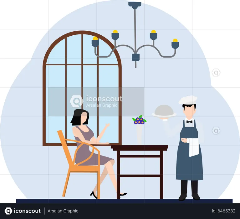 Girl sitting in restaurant  Illustration