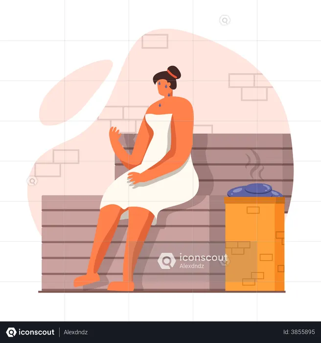 Girl sitting in steam room  Illustration