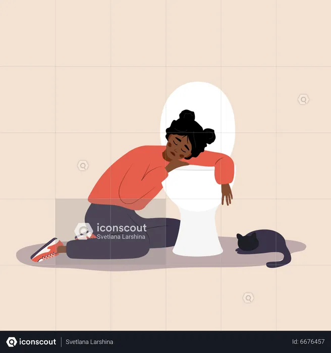 Girl sitting near toilet seat due to nausea  Illustration