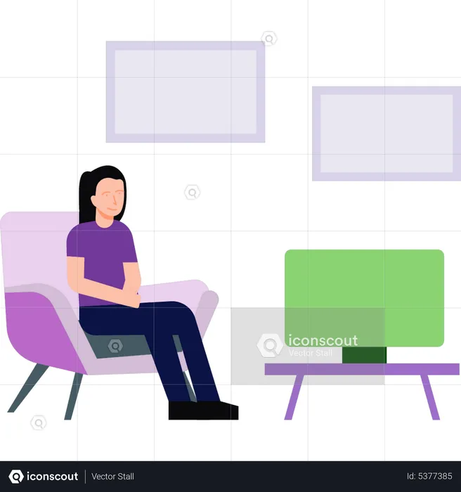 Girl sitting on a sofa watching television  Illustration
