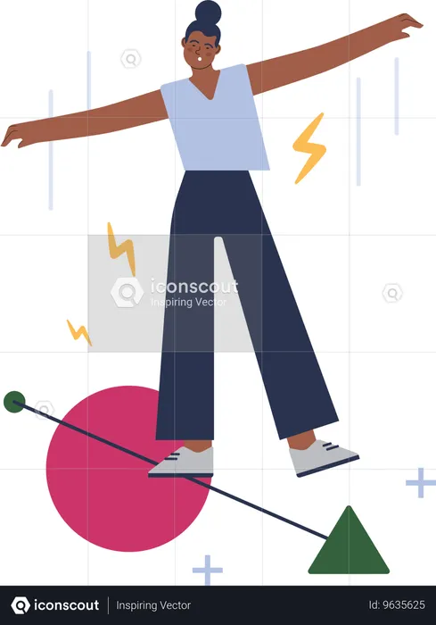 Girl sitting on arrow while taking risk  Illustration