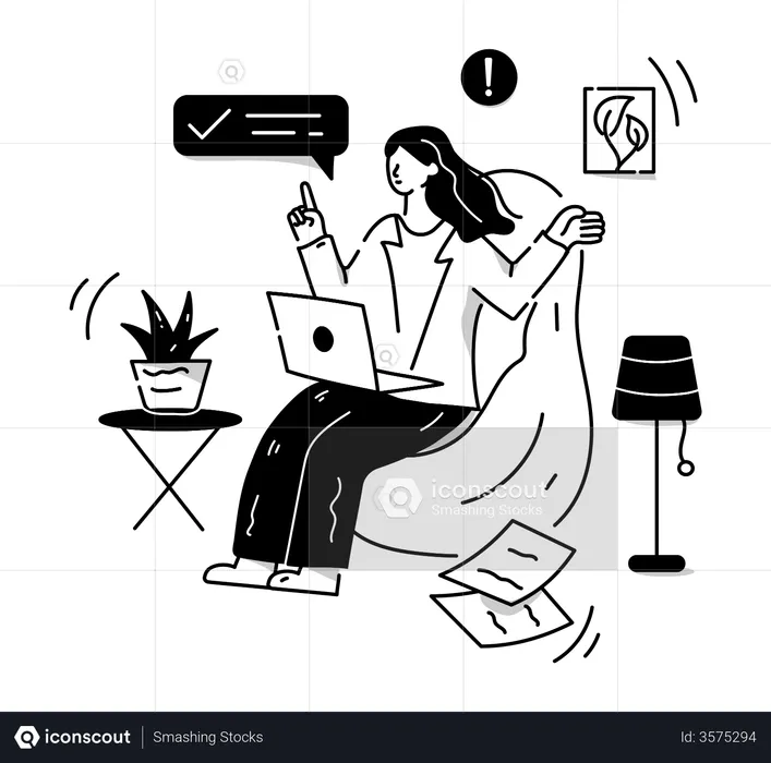 Girl sitting on beanbag and working  Illustration