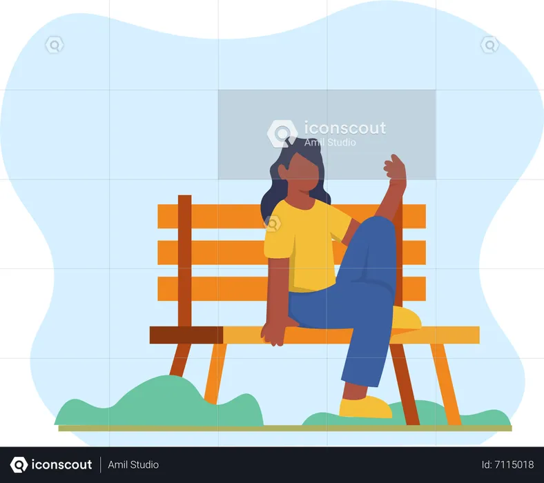 Girl sitting on bench  Illustration