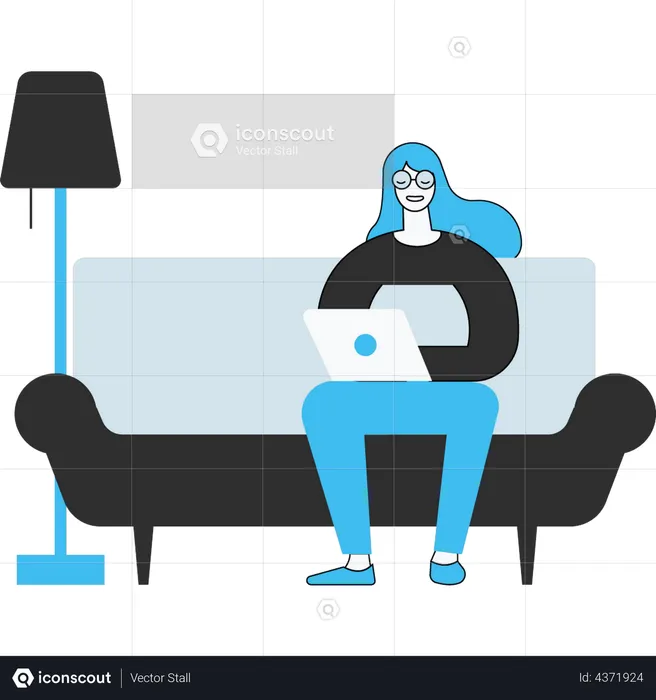Girl sitting on couch and working  Illustration