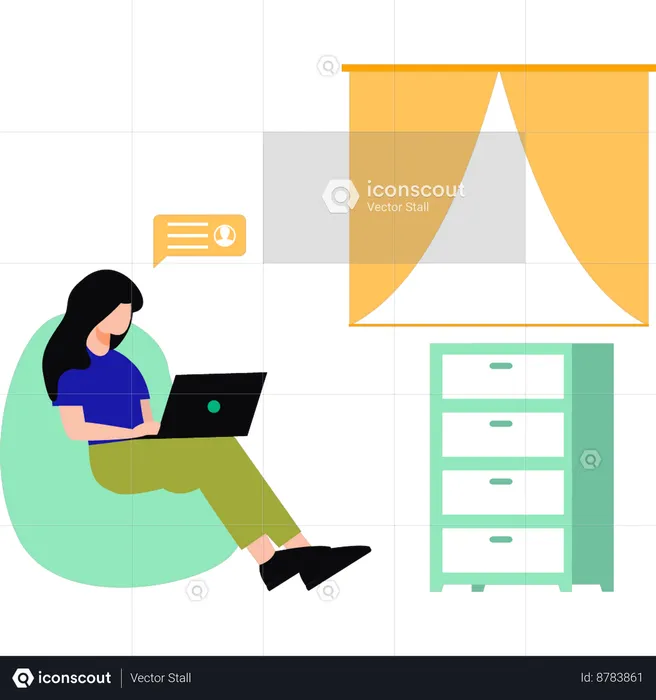 Girl Sitting On Couch Working On Laptop  Illustration
