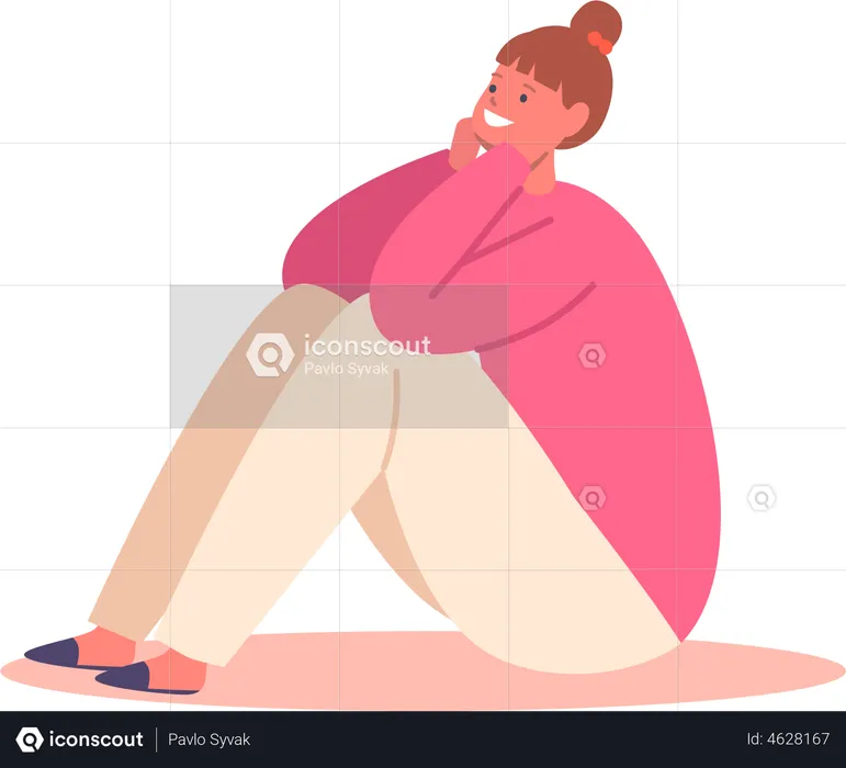 Girl sitting on floor and wondering  Illustration