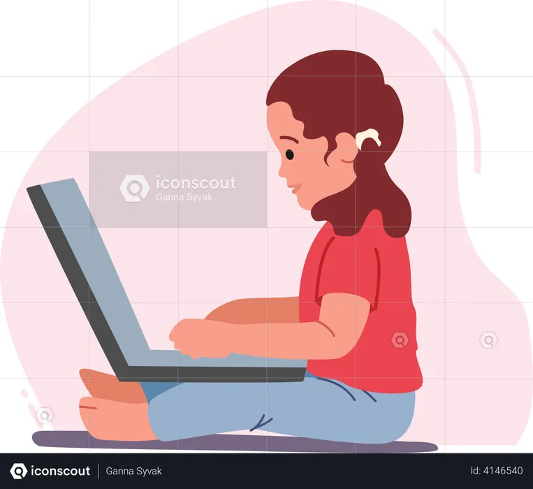 Girl Sitting on Floor with Laptop  Illustration