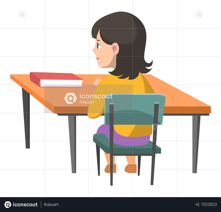 Girl sitting on school desk  Illustration
