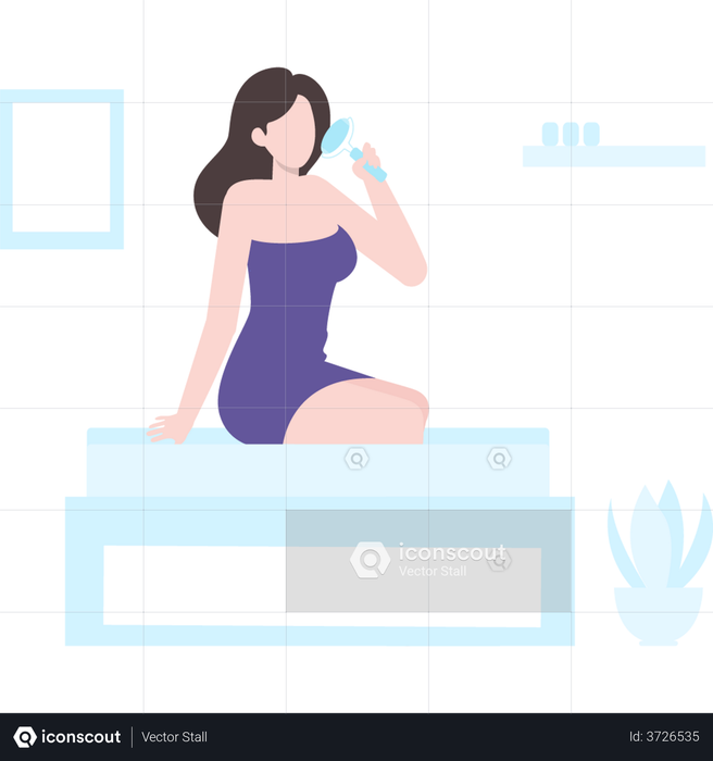 Girl sitting on spa bed waiting for massage Illustration