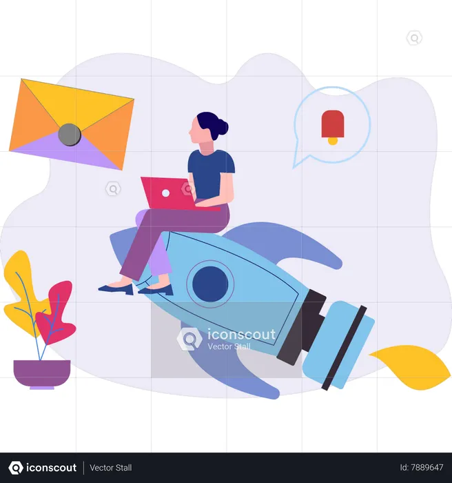 Girl sitting on startup rocket  Illustration