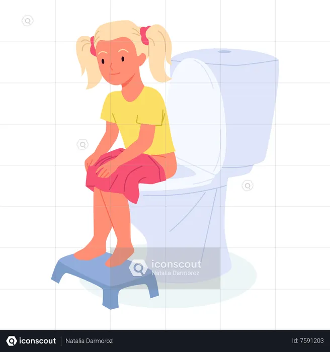Girl Sitting On Toilet  Illustration