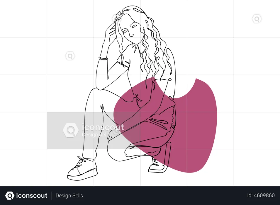 Girl Sitting Pose  Illustration