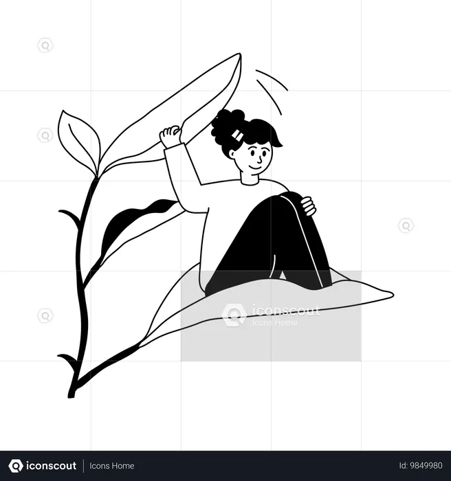 Girl sitting under tree for Heat Protection  Illustration