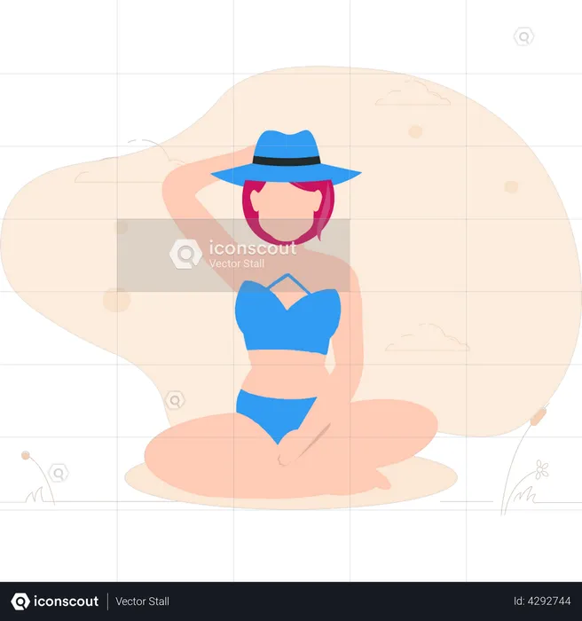 Girl sitting wearing bikini  Illustration