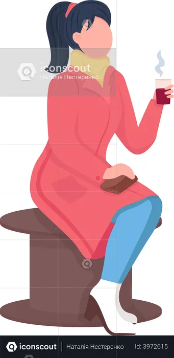 Girl sitting with coffee cup  Illustration