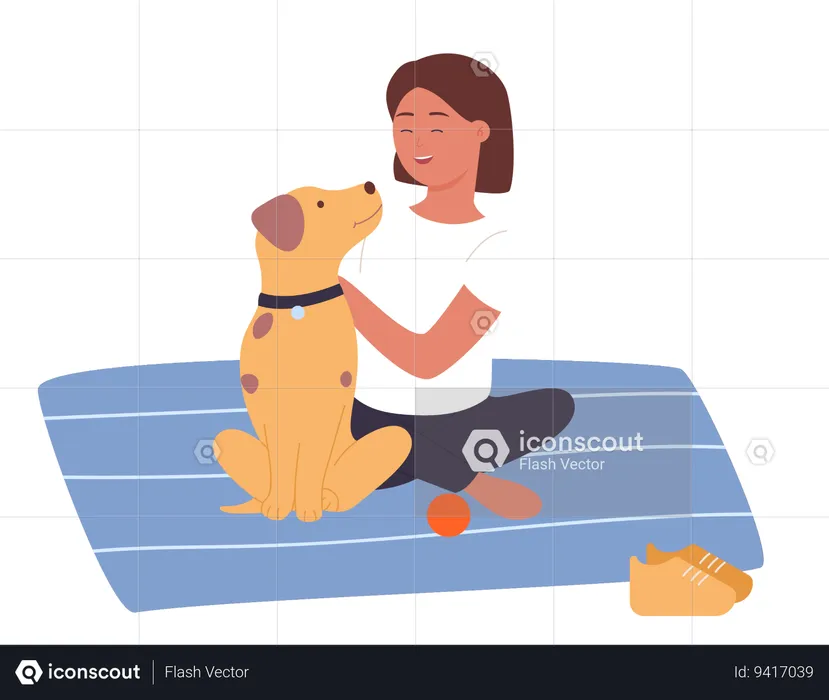 Girl sitting with dog  Illustration