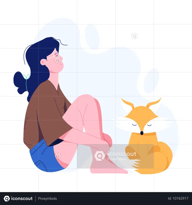 Girl sitting with pet and thinking  Illustration