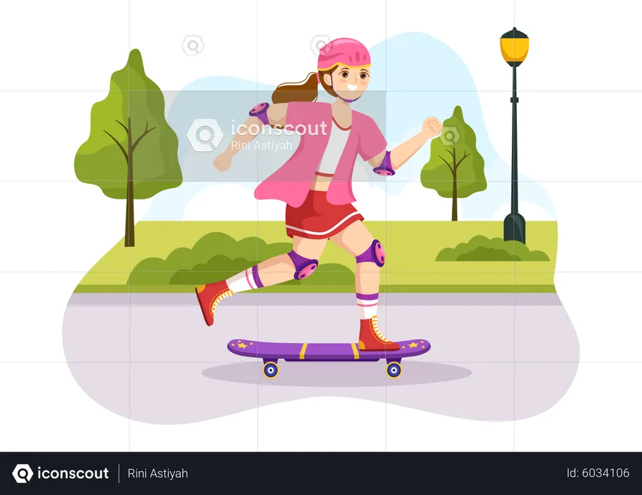 Girl Skateboarding  Illustration