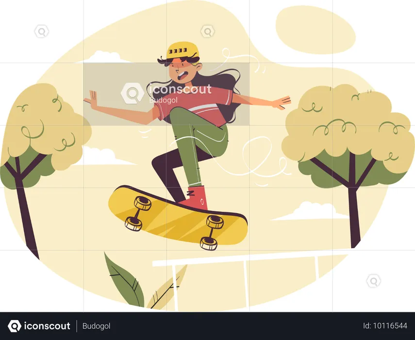 Girl Skateboarding in Park  Illustration