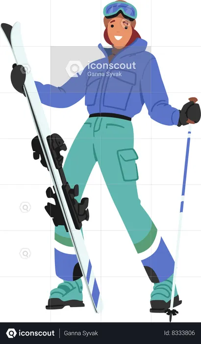 Girl Skier Strikes A Pose  Illustration