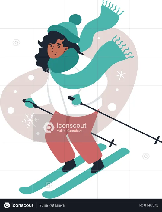 Girl skiing in winter  Illustration