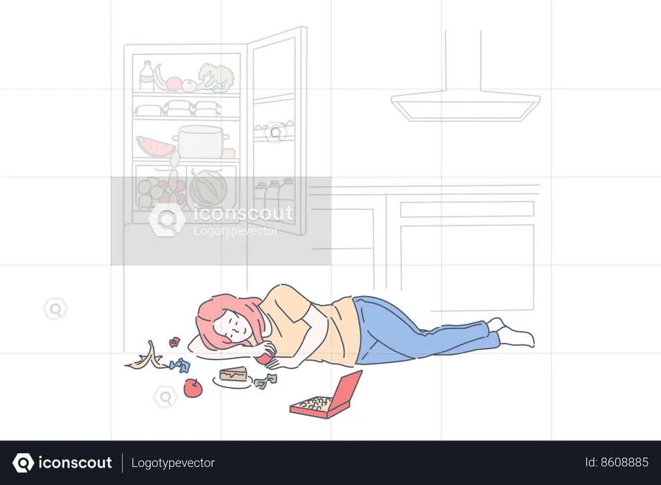 Girl skips her diet plan  Illustration