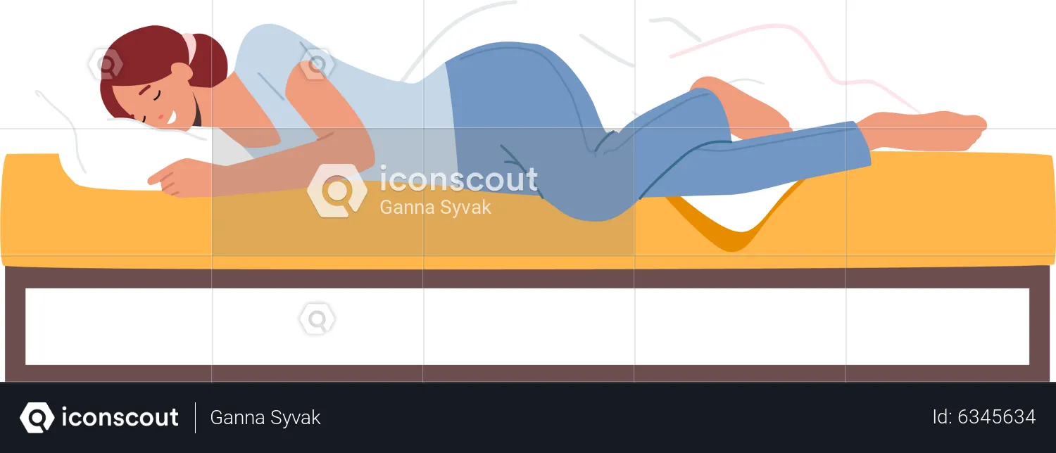 Girl Sleep On Side With Bent Legs Illustration Free Download People