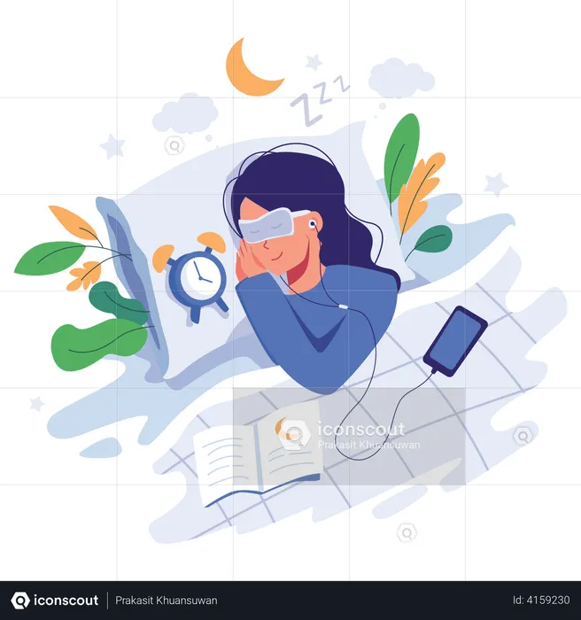 Girl sleeping during night  Illustration