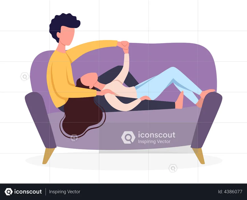 Girl sleeping on boy lap on couch  Illustration