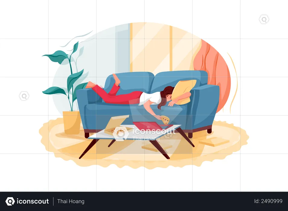 Girl sleeping on couch  Illustration