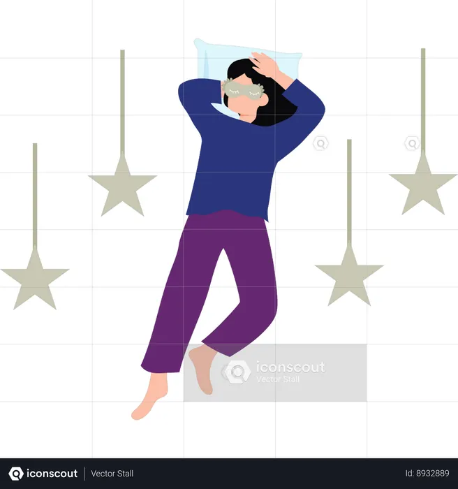 Girl Sleeping Wearing Eye Mask  Illustration