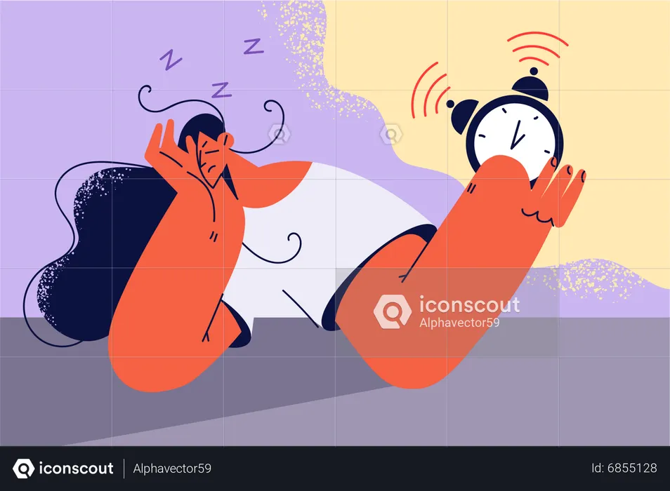 Girl sleeping while alarm ringing  Illustration