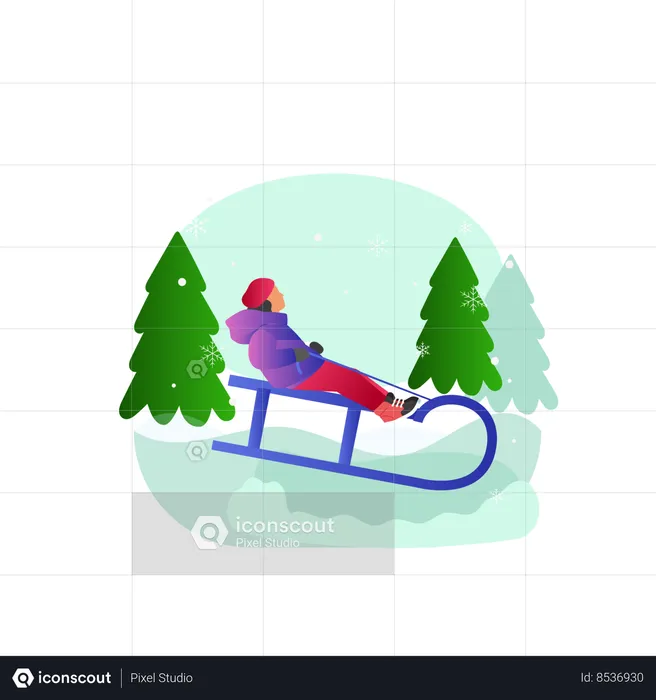 Girl sliding sleigh  Illustration