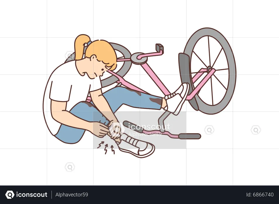 Girl slipped from bicycle  Illustration